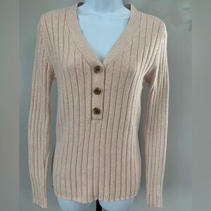 Sundance Light Pink Ribbed V-Neck Sweater